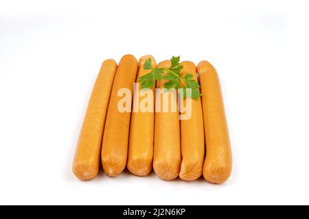 several Strasbourg sausages isolated on white background Stock Photo