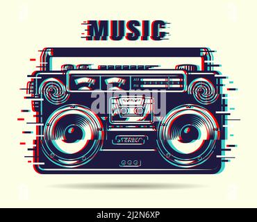 Music tape recorder with glitch effect. Vector illustration Stock Vector