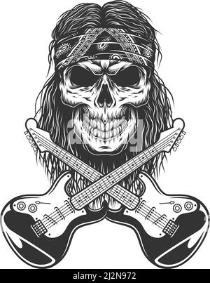 vector illustration of Skull and Crossed Guitar on white Background ...