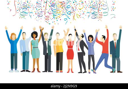 a group of people cheer and rejoice, isolated on white background. llustration Stock Vector