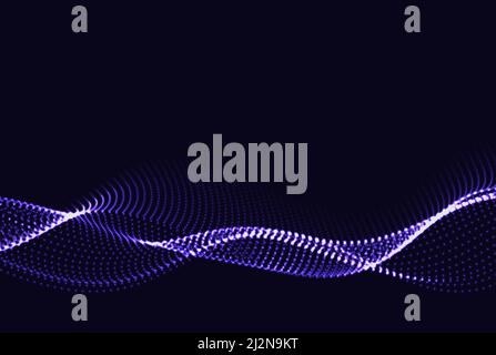 Glowing wave of particles on a dark blue background. Abstract technology or science banner. Cyber space background EPS10 vector illustration. Stock Vector