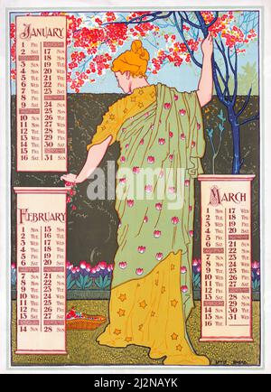 Louis Rhead artwork - Art Nouveau poster - Poster calendar for 1897. January, February, March (1896). Stock Photo