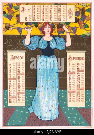 Louis Rhead artwork - Art Nouveau poster - Poster calendar for 1897. July, August , September (1896). Stock Photo