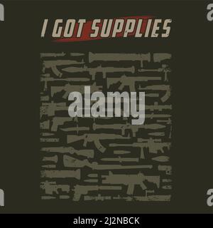 Vintage military concept with guns pistols assault and sniper rifles rocket launchers knives bullets silhouettes vector illustration Stock Vector