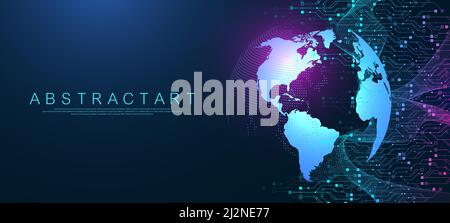 Modern technology circuit board texture background design. Waves flow. Quantum explosion technology. Quantum computer technologies concept. Futuristic Stock Vector