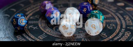 Zodiac horoscope with divination dice Stock Photo