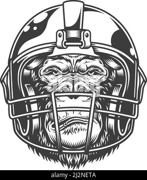 Serious gorilla in monochrome style in the baseball helmet. Vector illustration Stock Vector