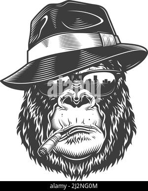 Gorilla head in monochrome style. Vector illustration Stock Vector