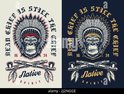 T-shirt print with gorilla concept in tribal culture style. Vector illustration Stock Vector