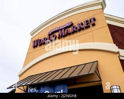 Redmond, WA USA - circa April 2021: Low angle view of a World Market store. Stock Photo