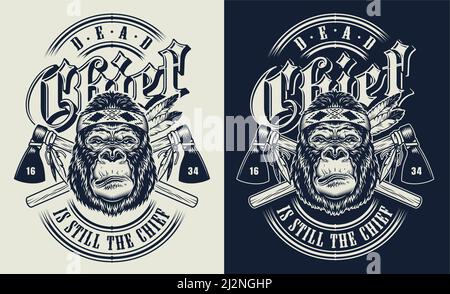 T-shirt print with gorilla concept in tribal culture style. Vector illustration Stock Vector