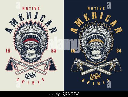 T-shirt print with gorilla concept in tribal culture style. Vector illustration Stock Vector