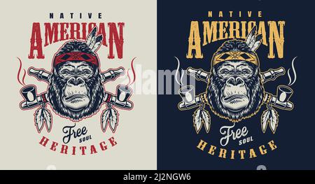 T-shirt print with gorilla concept in tribal culture style. Vector illustration Stock Vector