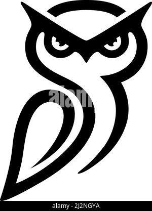 Simple Outline Design of Serious Owl Stock Vector