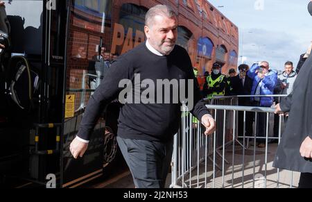 Celtis Manager Ange Postecoglou arrives at Ibrox Stadium before the cinch Premiership match, Glasgow. Picture date: Sunday April 3, 2022. Stock Photo