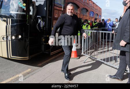 Celtis Manager Ange Postecoglou arrives at Ibrox Stadium before the cinch Premiership match, Glasgow. Picture date: Sunday April 3, 2022. Stock Photo