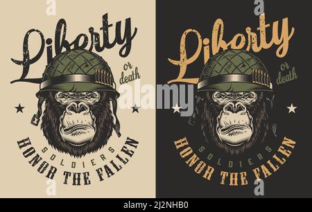 T-shirt print with gorilla soldier concept. Vector illustration Stock Vector