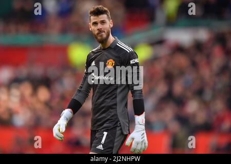 Manchester United goalkeeper David de Gea during the Premier League match at Old Trafford, Greater Manchester, UK. Picture date: Saturday April 2, 2022. Photo credit should read: Anthony Devlin Stock Photo