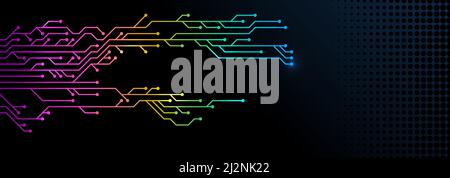 Circuit gradient banner with dark background. Hitech banner Stock Vector