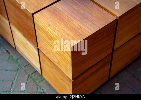 Wooden cubes concept on the ground. Architectural background photo. Stock Photo