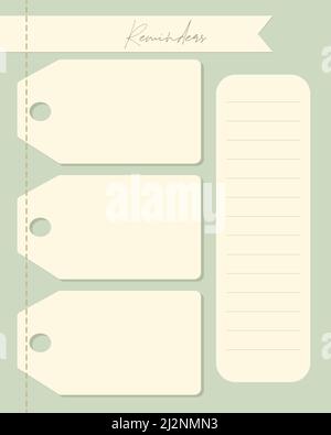 Reminders To do list planner notes blank , label , ideas, plans, vintage. Vector illustration Stock Vector