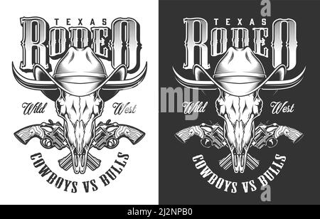 Monochrome vintage emblems with cowboy concept. Vector illustration Stock Vector