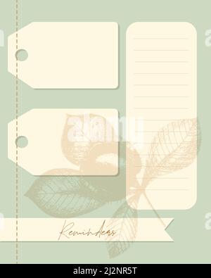 Reminder blank vintage collage with chestnut , notes, to-do list, reminders, checklist, message, plans. Vector illustration Stock Vector