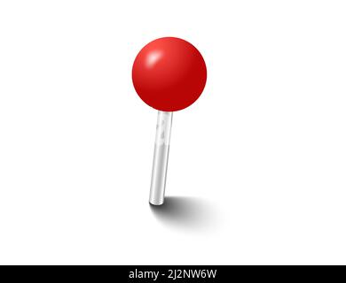 Red pins tacks flags. Attach buttons on needles, pinned office thumbtack. Vector illustration. Stock Vector