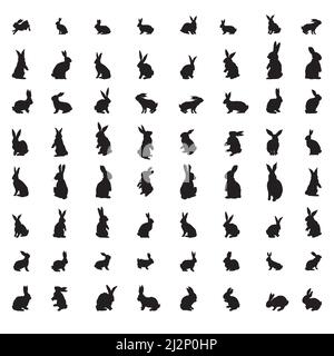 Rabbit and Hare Easter collection set - vector silhouette. Can be used as a stencil or template for festive decorations, postcards, shop windows, logo Stock Vector