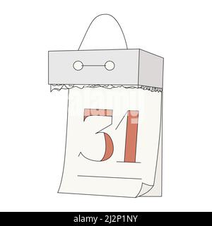 Vector illustration of wall calendar in cartoon style. The thirty-first of December, the end of the year. Graphic element isolated on white background Stock Vector
