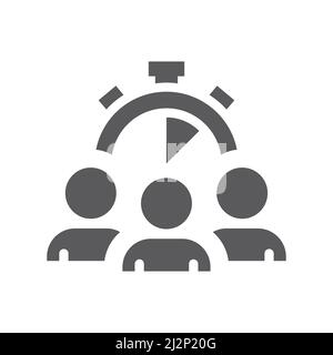 Group of people, coworkers and clock icon. Deadline, teamwork black filled vector symbol. Stock Vector