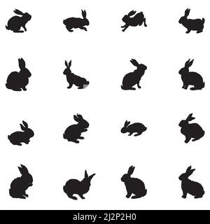 Rabbit and Hare Easter collection set - vector silhouette. Can be used as a stencil or template for festive decorations, postcards, shop windows, logo Stock Vector