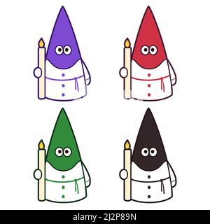 Set of cute cartoon Capirotes of different Catholic brotherhoods on Semana Santa (Holy Week) celebration in Spain. Vector illustration. Stock Vector