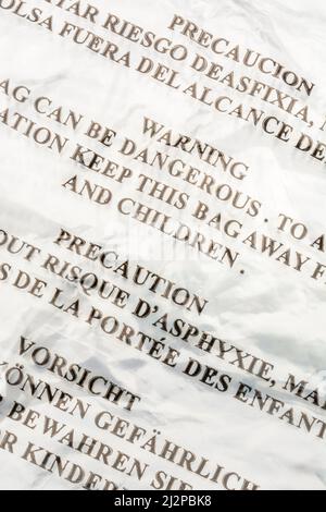 Multi-language Danger from Suffocation warning on LDPE / Low ...