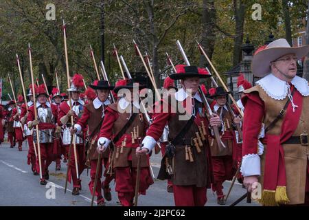 The Company of Pikemen and Musketeers HAC as they march in the Lord Mayor’s Show, 2021 at Victoria Embankment, London England, UK Stock Photo