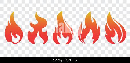 Set of five fire icons for your design. Blazing flame, fire, bonfire vector illustration in flat style Stock Vector