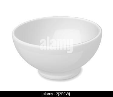 Vector illustration of high realistic detailed 3d white ceramic bowl Isolated on a white background. Stock Vector