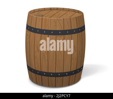 Vector realistic wooden barrel for alcohol, wine, whiskey, beer, cognac isolated on a white background Stock Vector