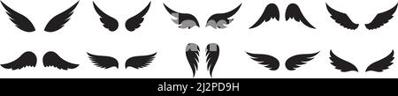 Set of ten black vector wings for your design Stock Vector