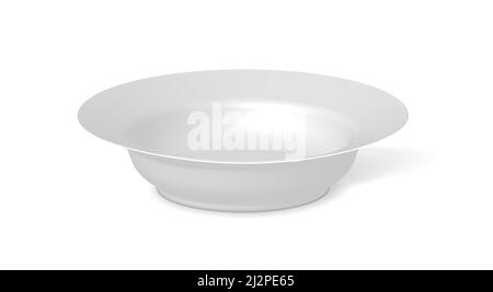 Realistic vector 3d illustration of white empty ceramic plate, template for your design. Front view, closeup isolated on white background. Stock Vector