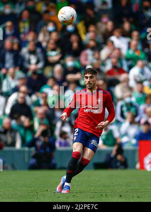 Nacho Vidal of CA Osasuna during the La Liga match between Real Betis and CA Osasuna played at Benito Villamarin Stadium on April 3, 2022 in Sevilla, Spain. (Photo by Antonio Pozo / PRESSINPHOTO) Stock Photo