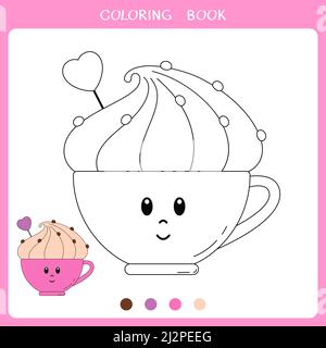 Cute coffee cup for coloring book Stock Photo