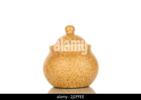 One ceramic sugar bowl, close-up, isolated on a white background. Stock Photo