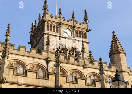 Exterior of the Wigan Parish Church, built in 1781, on a beautiful Spring morning.  Wigan, England. Stock Photo