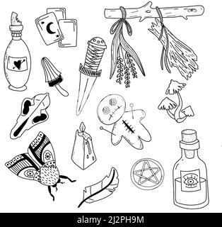Hand drawn magic set, witchcraft vector doodle  Stock Vector
