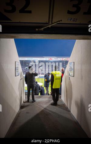 the view into the football stadium of FC Hansa Rostock from the stands Stock Photo