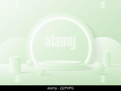Abstract minimal stage showcase platform of gradient green. Design with neon light artwork decoration background. Illustration vector Stock Vector