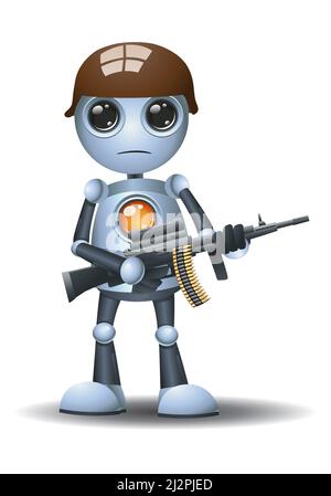 3d illustration of a little robot hold  riffle on isolated white background Stock Photo