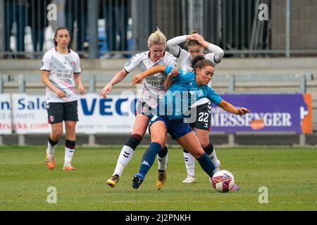 Dartford, UK. 03rd Apr, 2022. Lois Heuchan (25 Charlton) fouling Jamie-Lee Napier (11 London City Lionesses) during the FA Womens Championship game between London City Lionesses and Charlton at Princes Park in Dartford, England. Sam Mallia/SPP Credit: SPP Sport Press Photo. /Alamy Live News Stock Photo