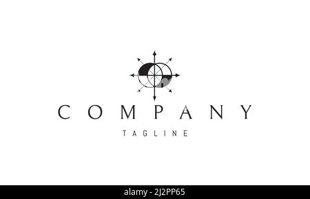 Vector logo on which an abstract image of a lunar compass in the form of two intersecting spheres. Stock Vector